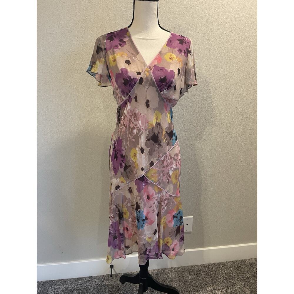 Sundance 100% Silk Purple Floral MIDI Dress High Low Lined Size 4
